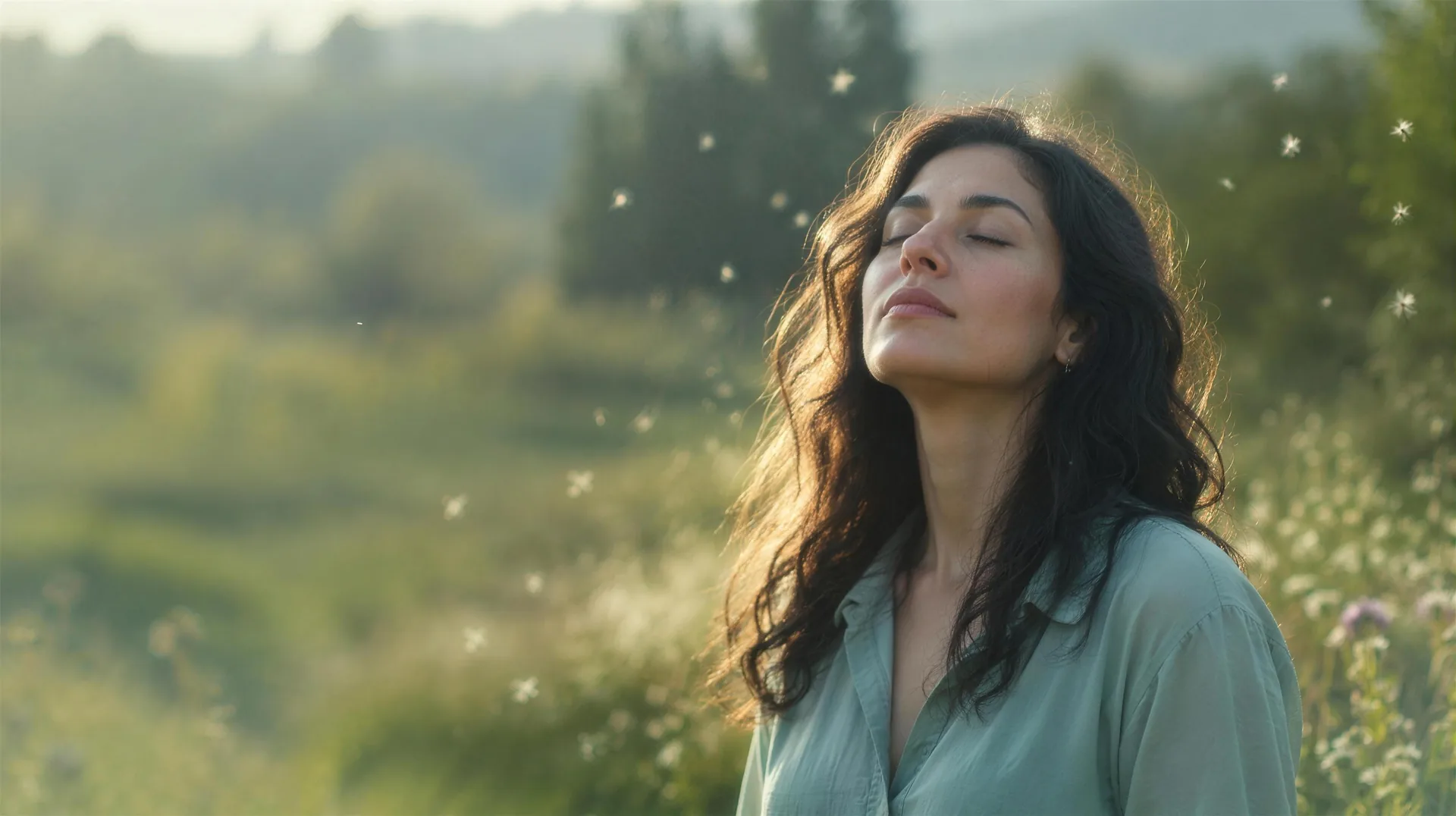 A person happy in a calm environment, demonstrating effective asthma management and control.