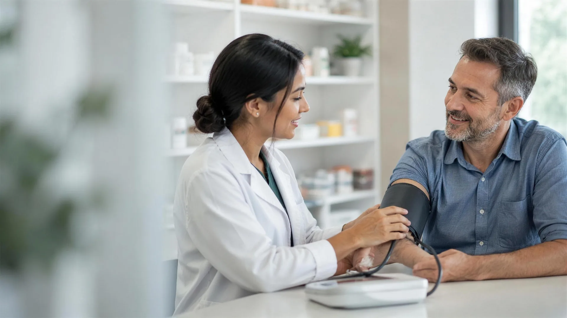 Person checking blood pressure with a digital monitor